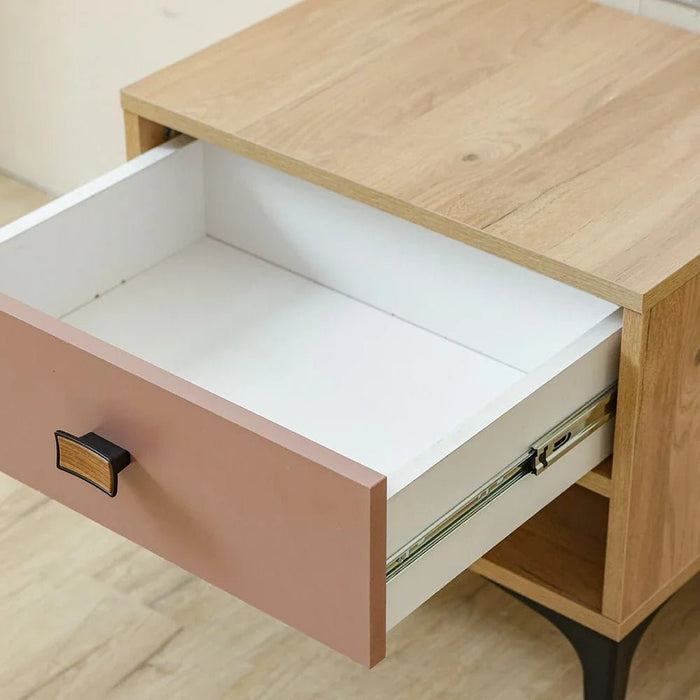 Bella 1-Drawer Nightstand - Pink & Oak - With 2-Year Warranty