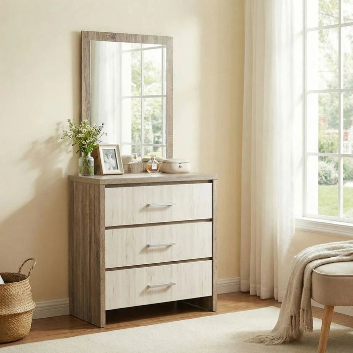 Calino 3Drawer Dresser W/Mirror-Sonoma Oak & Light Oak