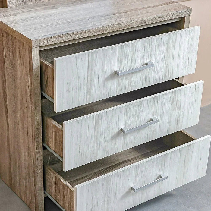 Calino 3Drawer Dresser W/Mirror-Sonoma Oak & Light Oak