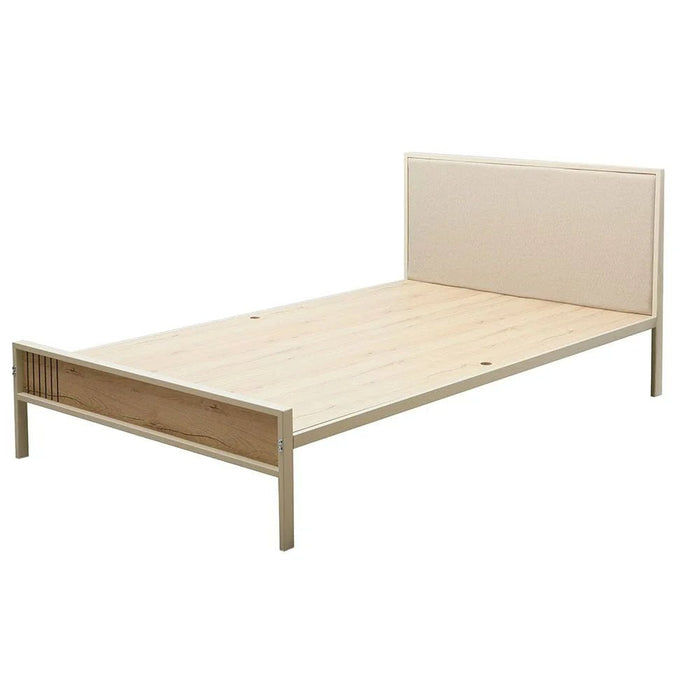 Bavaria 90x200 Metal Bed with Upholstered Headboard - Cream/Beige - With 2-Year Warranty