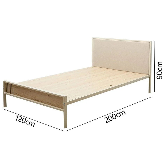 Bavaria 90x200 Metal Bed with Upholstered Headboard - Cream/Beige - With 2-Year Warranty