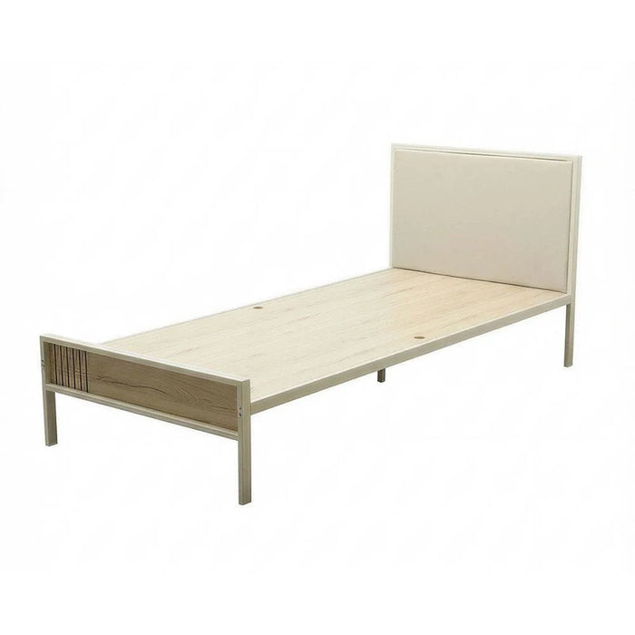 Bavaria 120x200 Metal Bed W/Upholstered Headboard-Cream/Beige