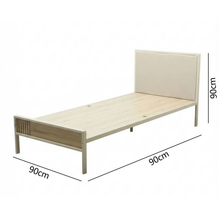 Bavaria 120x200 Metal Bed W/Upholstered Headboard-Cream/Beige