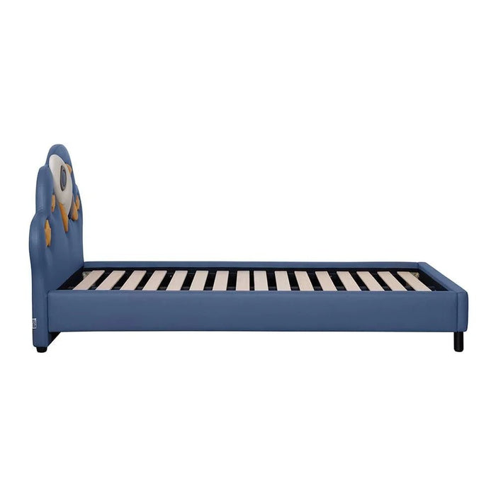 Space Rocket 90x200 Upholstered Kids Bed-Blue