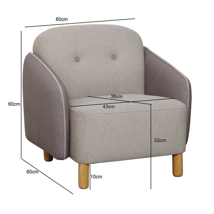 Pop 1 Seater Kids Sofa-Light Beige & Light Brown