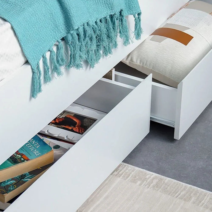 Murphy Sleep & Storage 90x200 Bed W/2Drawers Storage+2Door Ward+USB-White+Sonoma