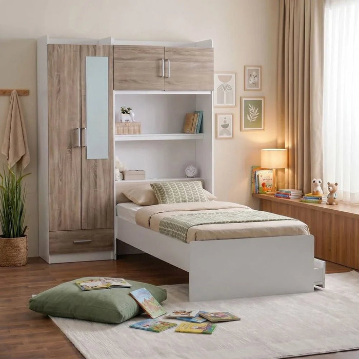 Murphy Sleep & Storage 90x200 Bed W/2Drawers Storage+2Door Ward+USB-White+Sonoma