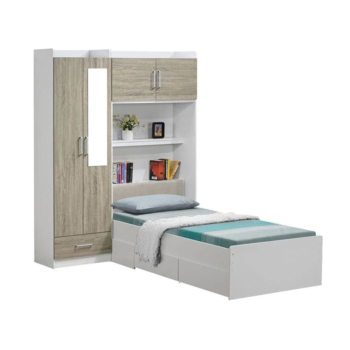 Murphy Sleep & Storage 90x200 Bed W/2Drawers Storage+2Door Ward+USB-White+Sonoma