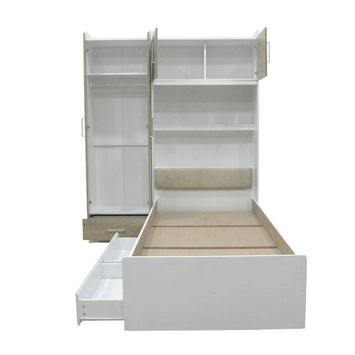 Murphy Sleep & Storage 90x200 Bed W/2Drawers Storage+2Door Ward+USB-White+Sonoma