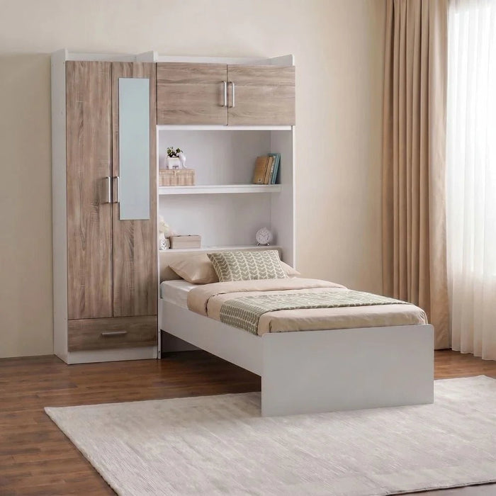 Murphy Sleep & Storage 90x200 Bed W/2Drawers Storage+2Door Ward+USB-White+Sonoma