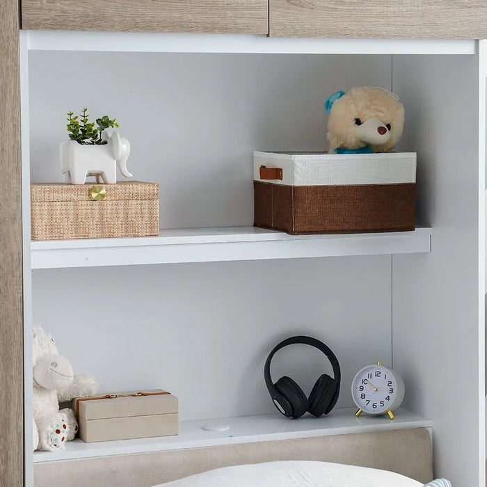 Murphy Sleep & Storage 90x200 Bed W/2Drawers Storage+2Door Ward+USB-White+Sonoma