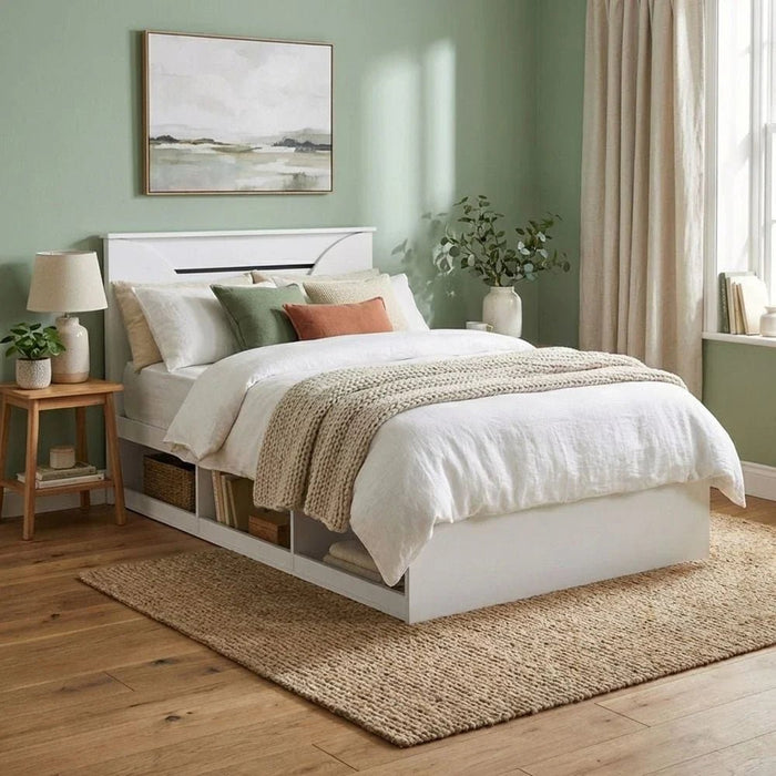 Beta 90x200 Bed with Built-In Side Storage - White - With 2-Year Warranty