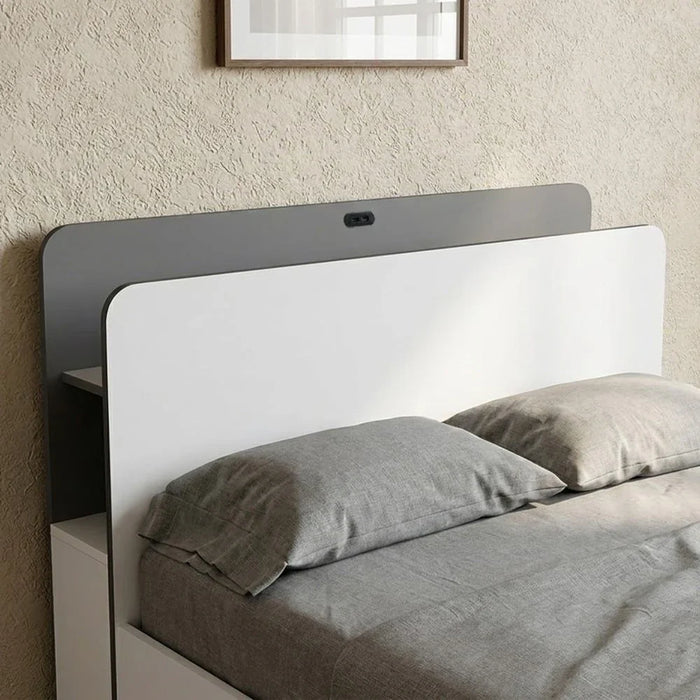 Gamerzone 120x200 Kids Bed with Headboard Storage & USB - White/Grey (Trundle Bed Sold Separately) - With 2-Year Warranty