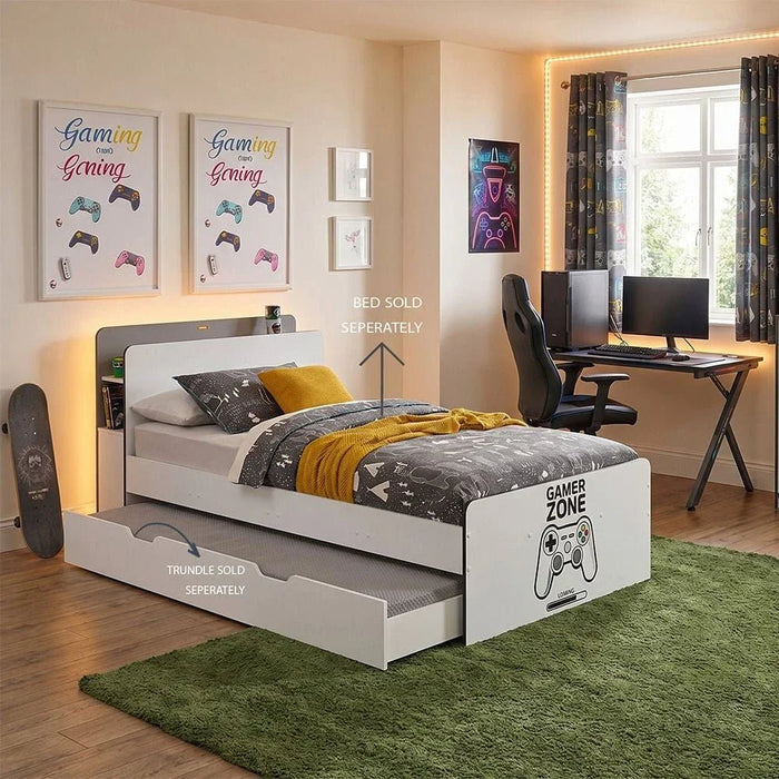 Gamerzone 90x190 Trundle Bed - White & Grey (Bed Sold Seperately) - With 2-Year Warranty