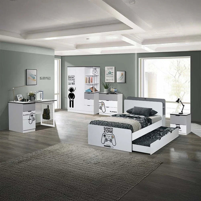 Gamerzone 90x190 Trundle Bed - White & Grey (Bed Sold Seperately) - With 2-Year Warranty