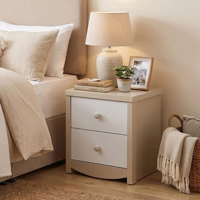 Hazel 2-Drawers Nighstand-Light Beige & White