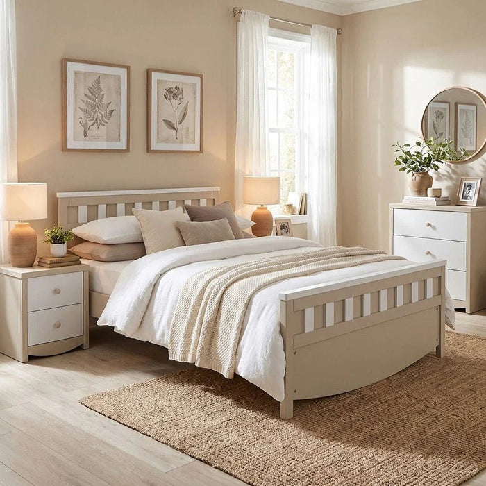 Hazel 2-Drawers Nighstand-Light Beige & White