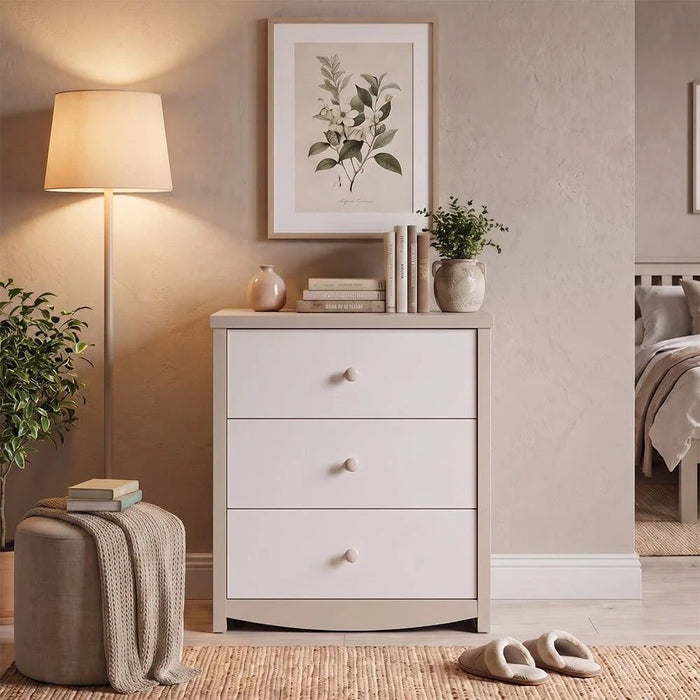 Hazel 3-Drawers Dresser-Light Beige & White