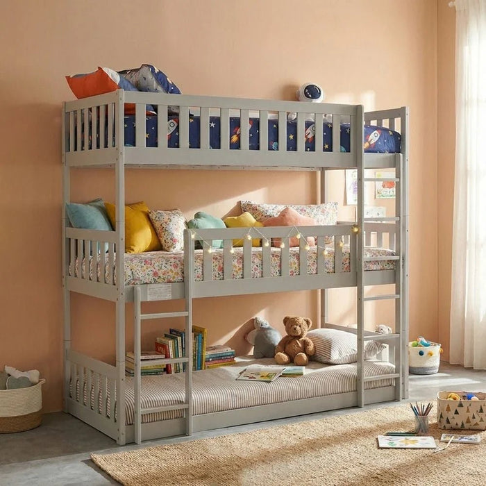 Derby Climber 90x200 Triple Bunk Bed-Grey