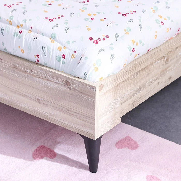 Bliss 120x200 Upholstered Bed with USB - Oak & Pink - With 5-Year Warranty