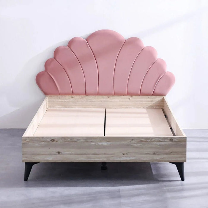 Bliss 120x200 Upholstered Bed with USB - Oak & Pink - With 5-Year Warranty