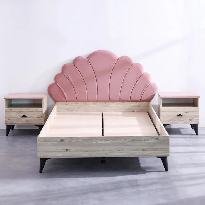 Bliss 120x200 Upholstered Bed with USB - Oak & Pink - With 5-Year Warranty