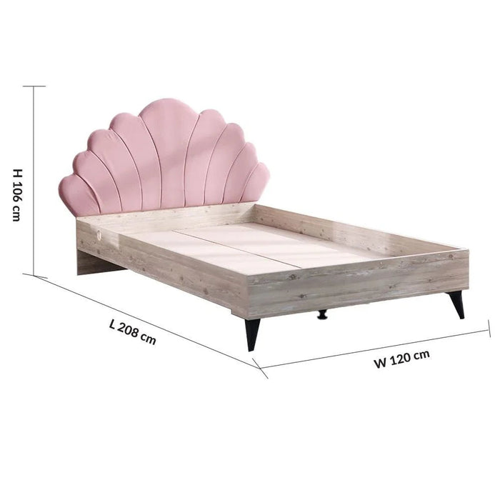 Bliss 120x200 Upholstered Bed with USB - Oak & Pink - With 5-Year Warranty