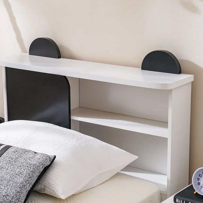 Panda 90x190 Single Bed with Headboard Storage & Front Drawer Storage-White/Black-With 2-Year Warranty