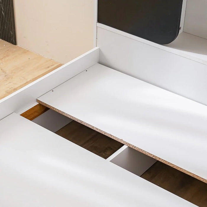 Panda 90x190 Single Bed with Headboard Storage & Front Drawer Storage-White/Black-With 2-Year Warranty