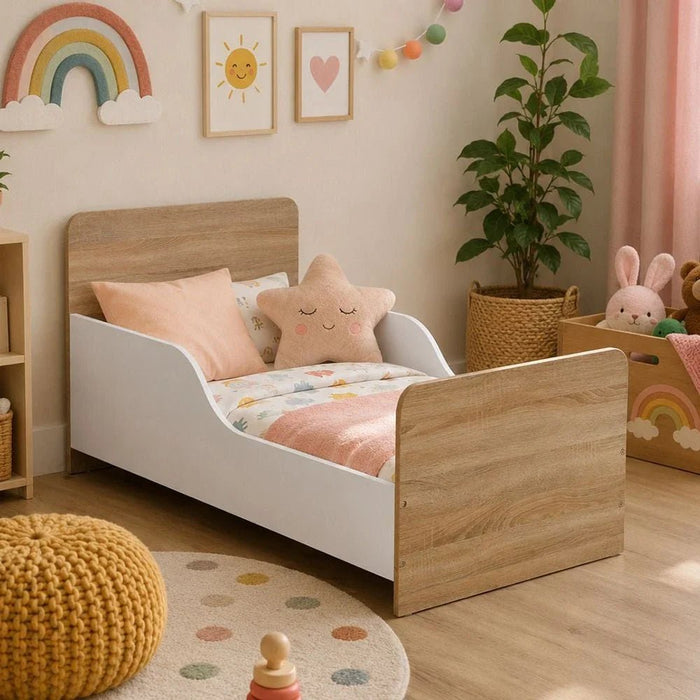 Kinder 70x130 Toddler Bed-White/Sonoma Oak-With 2-Year Warranty