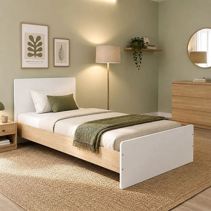 Kinder 90x200 Single Bed-White & Sonoma Oak-With 2-Year Warranty