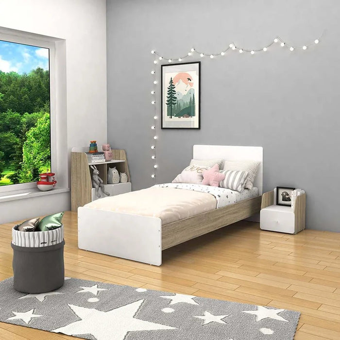 Kinder 90x200 Single Bed-White & Sonoma Oak-With 2-Year Warranty
