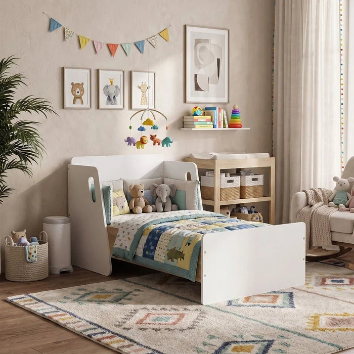 Kinder Guardian 70x130 Toddler Bed-White/Sonoma Oak-With 2-Year Warranty