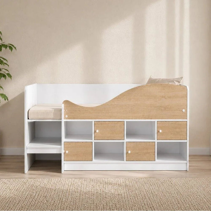 Kinder 90x190 Cabin Bed with Storage-White & Sonoma Oak-With 2-Year Warranty