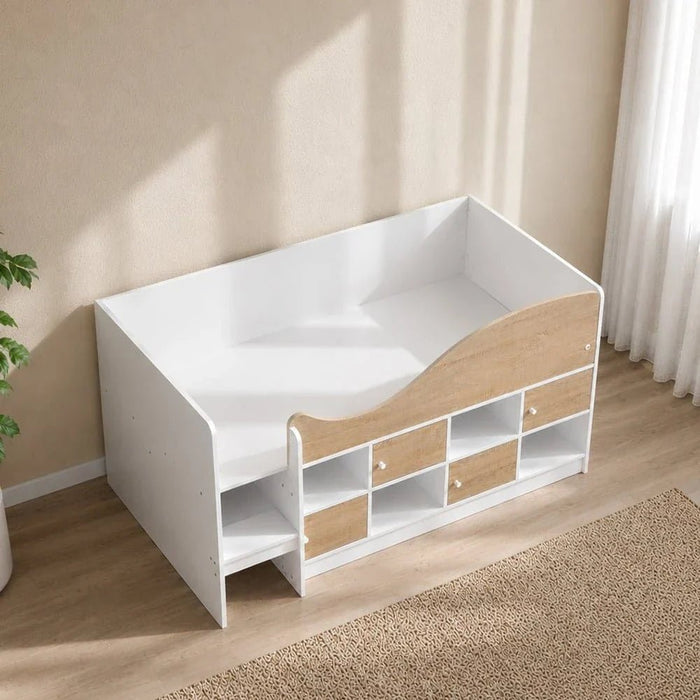 Kinder 90x190 Cabin Bed with Storage-White & Sonoma Oak-With 2-Year Warranty