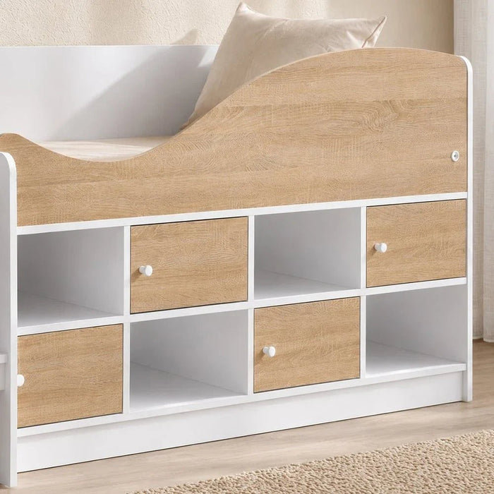 Kinder 90x190 Cabin Bed with Storage-White & Sonoma Oak-With 2-Year Warranty