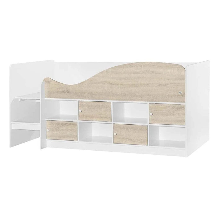 Kinder 90x190 Cabin Bed with Storage-White & Sonoma Oak-With 2-Year Warranty