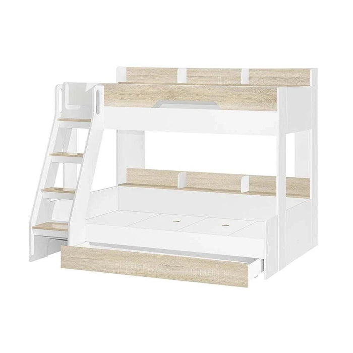 Kinder 90/120x200 Dual Size KidsÕ Bunk Bed with Drawer Storage-White & Sonoma Oak-With 2-Year Warranty