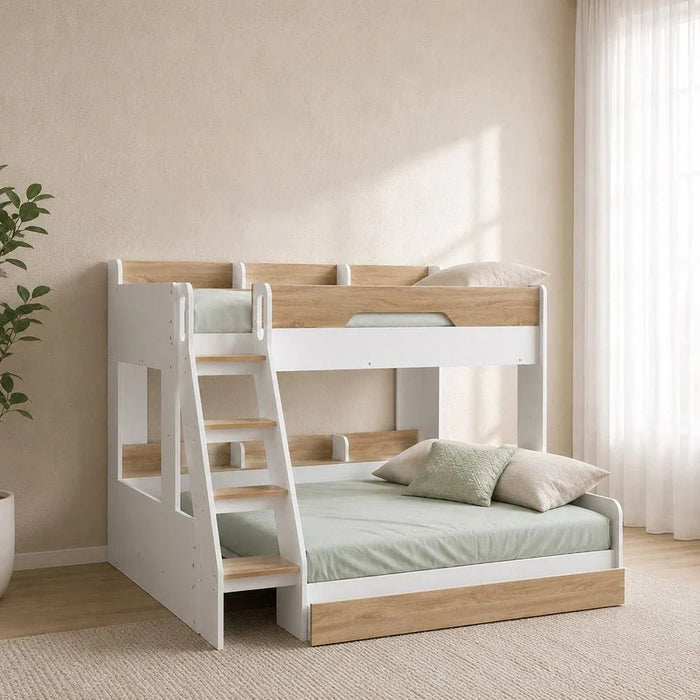 Kinder 90/120x200 Dual Size KidsÕ Bunk Bed with Drawer Storage-White & Sonoma Oak-With 2-Year Warranty