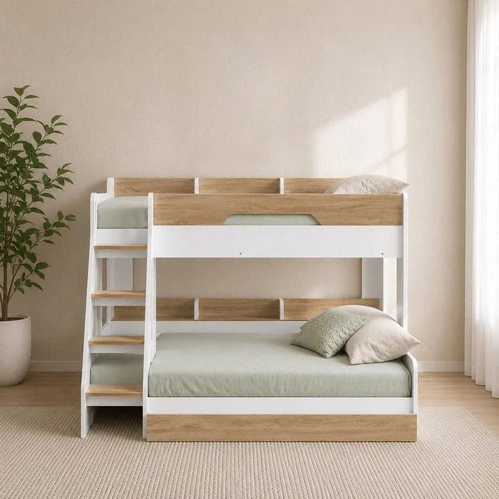 Kinder 90/120x200 Dual Size KidsÕ Bunk Bed with Drawer Storage-White & Sonoma Oak-With 2-Year Warranty