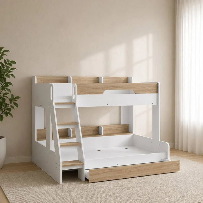 Kinder 90/120x200 Dual Size KidsÕ Bunk Bed with Drawer Storage-White & Sonoma Oak-With 2-Year Warranty
