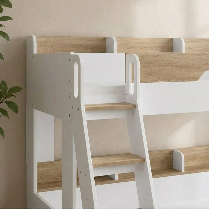 Kinder 90/120x200 Dual Size KidsÕ Bunk Bed with Drawer Storage-White & Sonoma Oak-With 2-Year Warranty