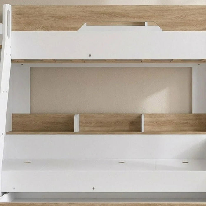 Kinder 90/120x200 Dual Size KidsÕ Bunk Bed with Drawer Storage-White & Sonoma Oak-With 2-Year Warranty