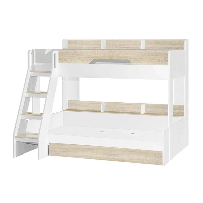 Kinder 90/120x200 Dual Size KidsÕ Bunk Bed with Drawer Storage-White & Sonoma Oak-With 2-Year Warranty