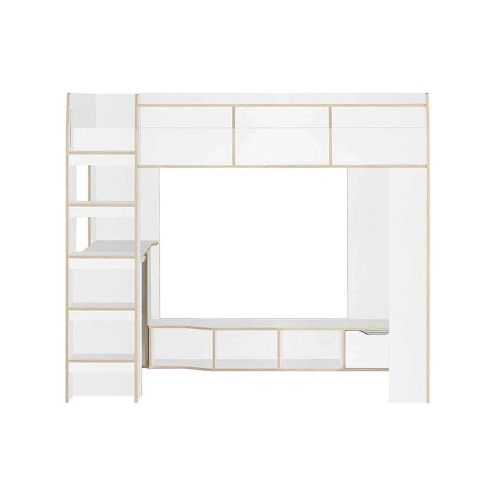 Kinder 90x190 Loft Bunk Bed with Study Desk & Storage-White & Sonoma Oak-With 2-Year Warranty