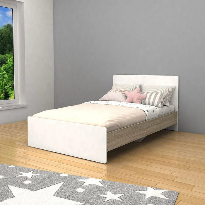 Kinder 120x200 Single Bed - White & Sonoma Oak - With 2-Year Warranty