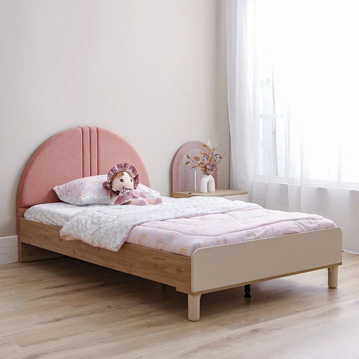 Zeta 120X200 Bed With Upholstered Headboard & Usb-Offwhite & Pink