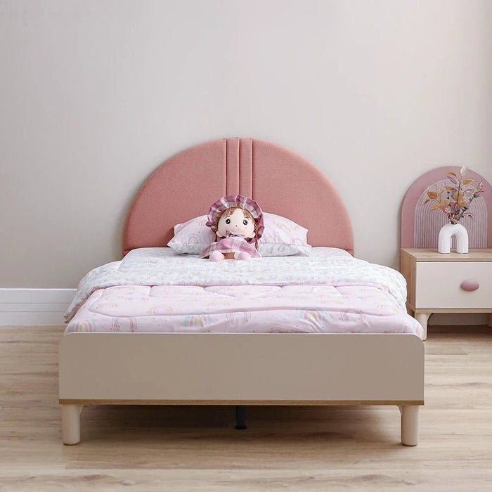 Zeta 120X200 Bed With Upholstered Headboard & Usb-Offwhite & Pink