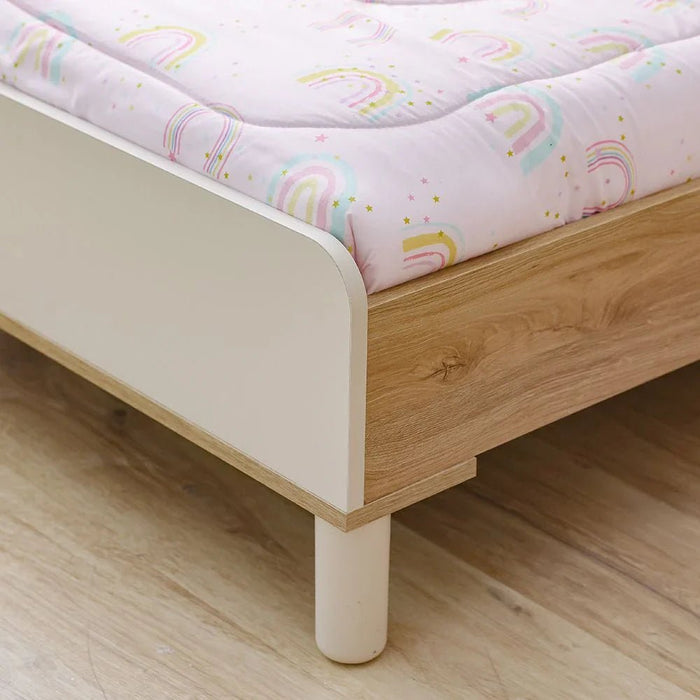 Zeta 120X200 Bed With Upholstered Headboard & Usb-Offwhite & Pink