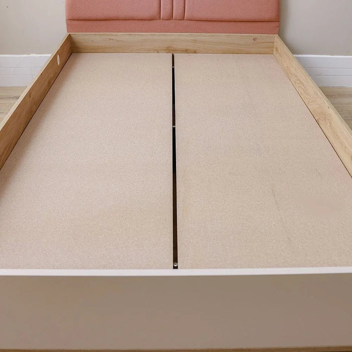 Zeta 120X200 Bed With Upholstered Headboard & Usb-Offwhite & Pink